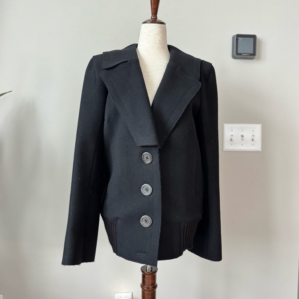 Vintage! Y2K Marc Jacobs Three Button Exaggerated Collar Bomber Pea Wool Coat